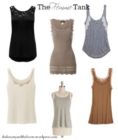 basic tank or tee with feminine details like lace, bows & rouching
